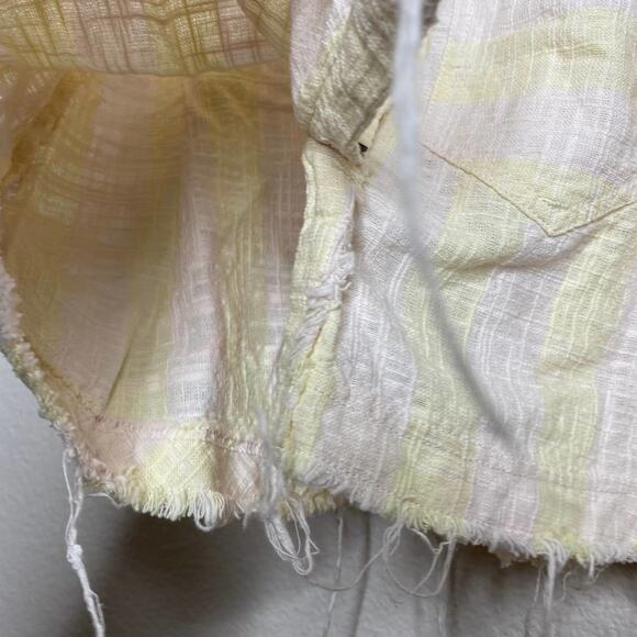Free People Away At Sea Linen Frayed Button Yellow Short Sleeve Crop Top Small - Picture 8 of 13